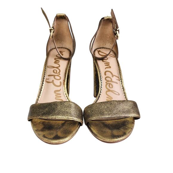 Sam Edelman Womens Yaro Heeled Sandals Size 8.5 Pure Gold Brushed Suede Open Toe - Picture 4 of 12
